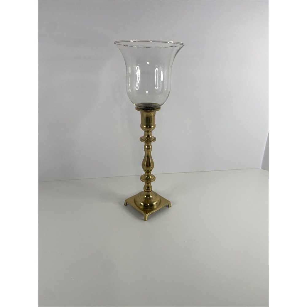 Vintage Brass Candlestick Holder with Removable Clear Glass Votive Cup 8" Japan